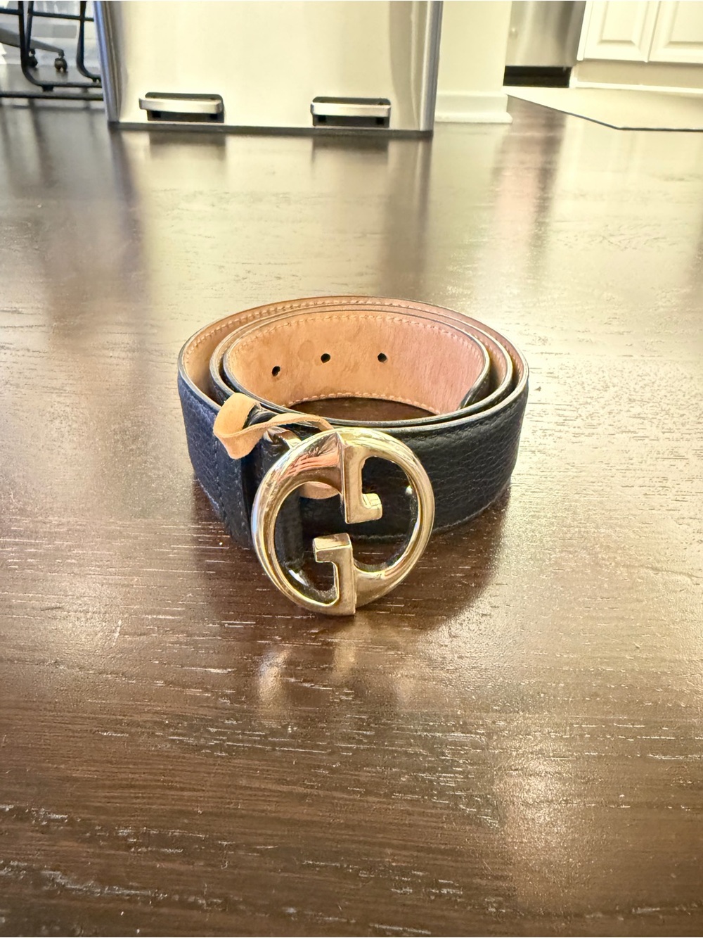 Gucci Black Leather Belt with Gold Double G Buckle